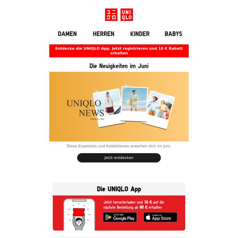 Der Juni bei UNIQLO - newsletter screenshot