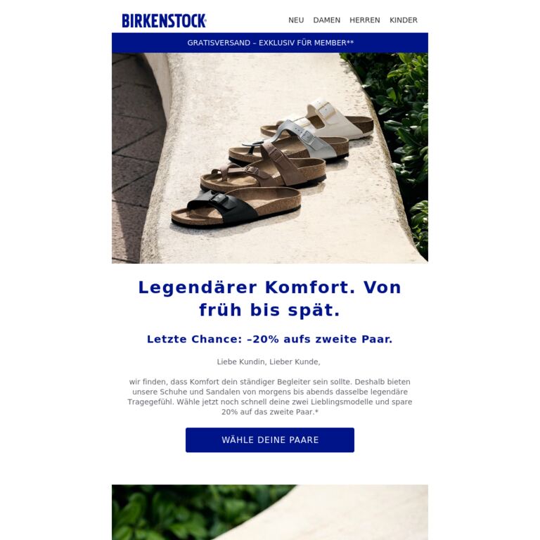 Nicht mehr lange: 20% Rabatt aufs zweite Paar. - newsletter screenshot