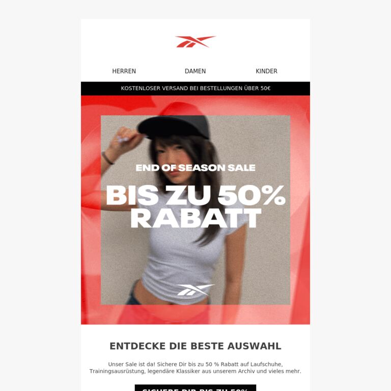 Spare bis zu 50 % im End of Season Sale - newsletter screenshot