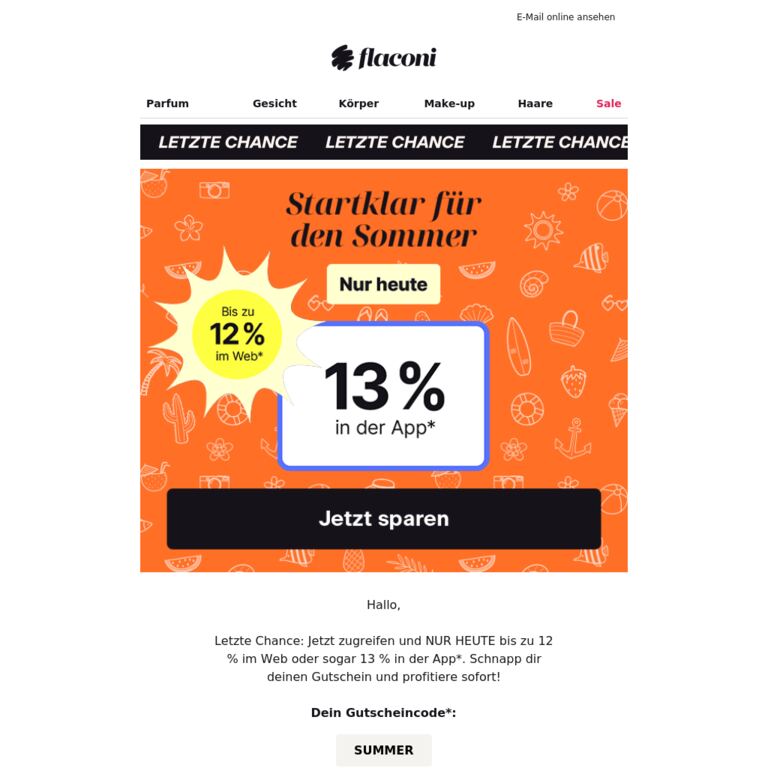 🚨Dein 13 %-Gutschein verschwindet - newsletter screenshot