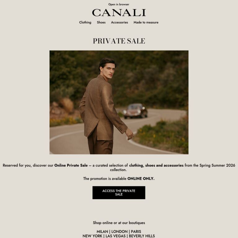 Early access to our private sale - newsletter screenshot