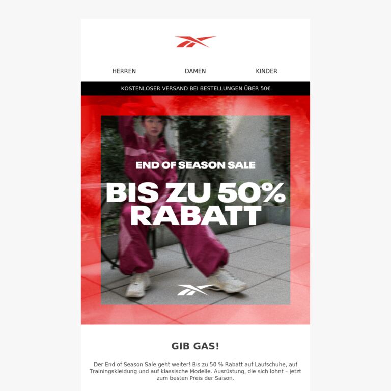 Bis zu 50 % Rabatt: End of Season Sale - newsletter screenshot