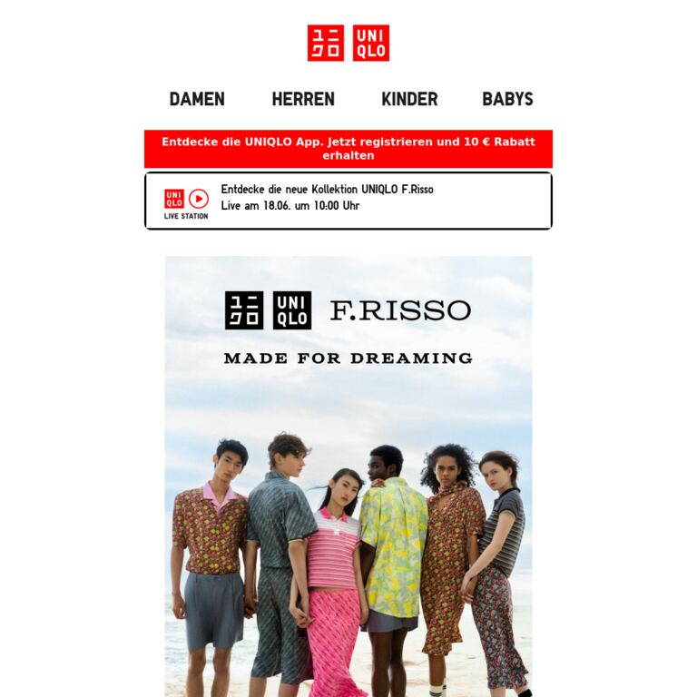 Ab Donnerstag | UNIQLO F.RISSO - newsletter screenshot