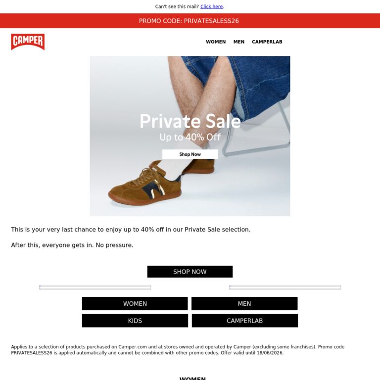 Last Call for Private Sale - newsletter screenshot