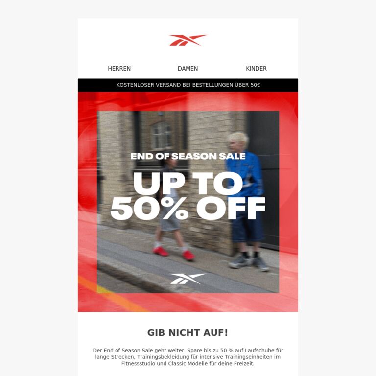 End of Season Sale: Jetzt Bis zu 50 % Rabatt - newsletter screenshot