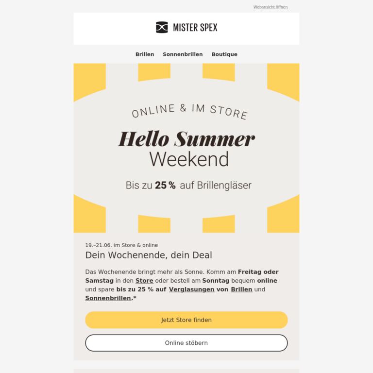 Bis zu 25 % auf Gläser: nur dieses Wochenende - newsletter screenshot