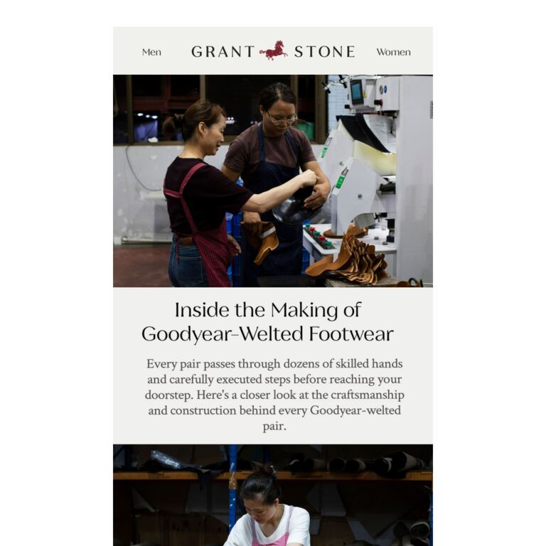 Inside the Making of Grant Stone Footwear - newsletter screenshot