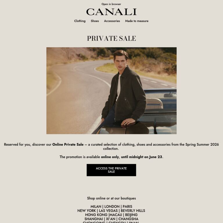 Online Private Sale - newsletter screenshot