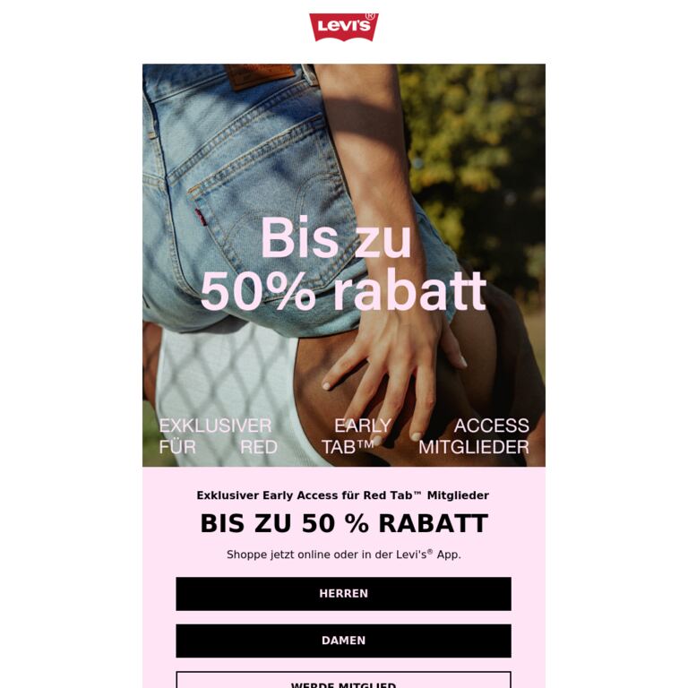 Early Access: Bis zu 50 % auf - newsletter screenshot