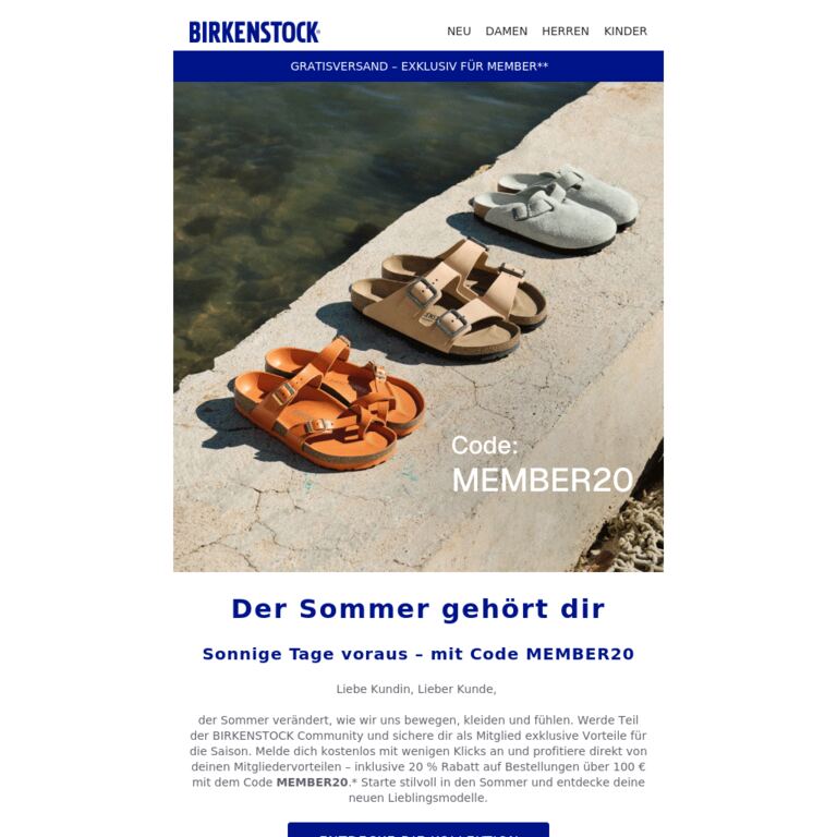 Genieße 20 % Rabatt & bleib im Sommer immer am Puls der Zeit. - newsletter screenshot