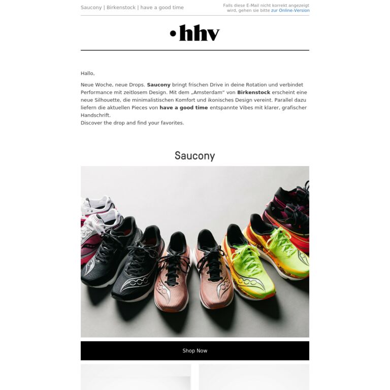 Saucony | Birkenstock | have a good time - newsletter screenshot