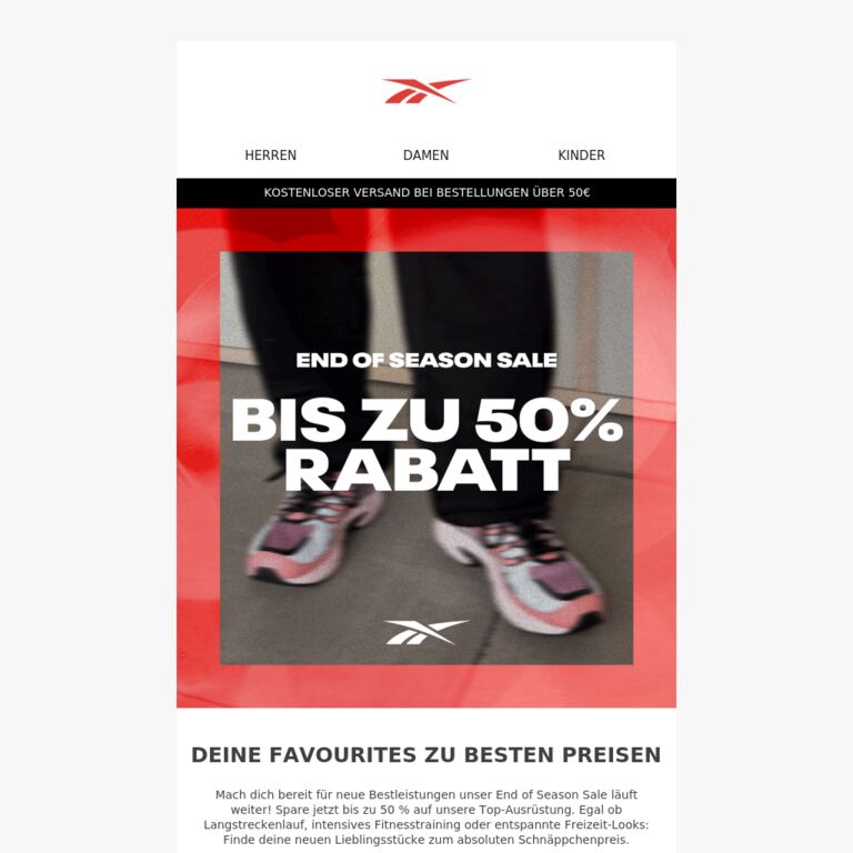 Spare Bis zu 50 % Rabatt im End of Season Sale - newsletter screenshot
