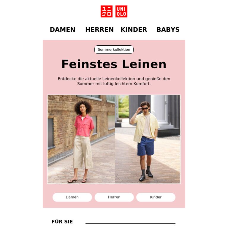 Premium Leinen für premium Looks - newsletter screenshot