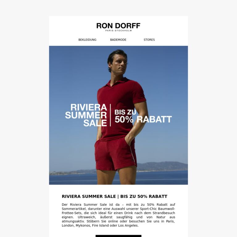 Bis zu 50% Rabatt | Riviera Summer Sale - newsletter screenshot