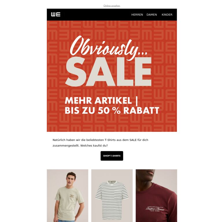 Die beliebtesten T-Shirts aus dem Sale - newsletter screenshot