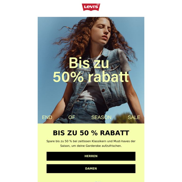 Bis zu 50 % auf - newsletter screenshot
