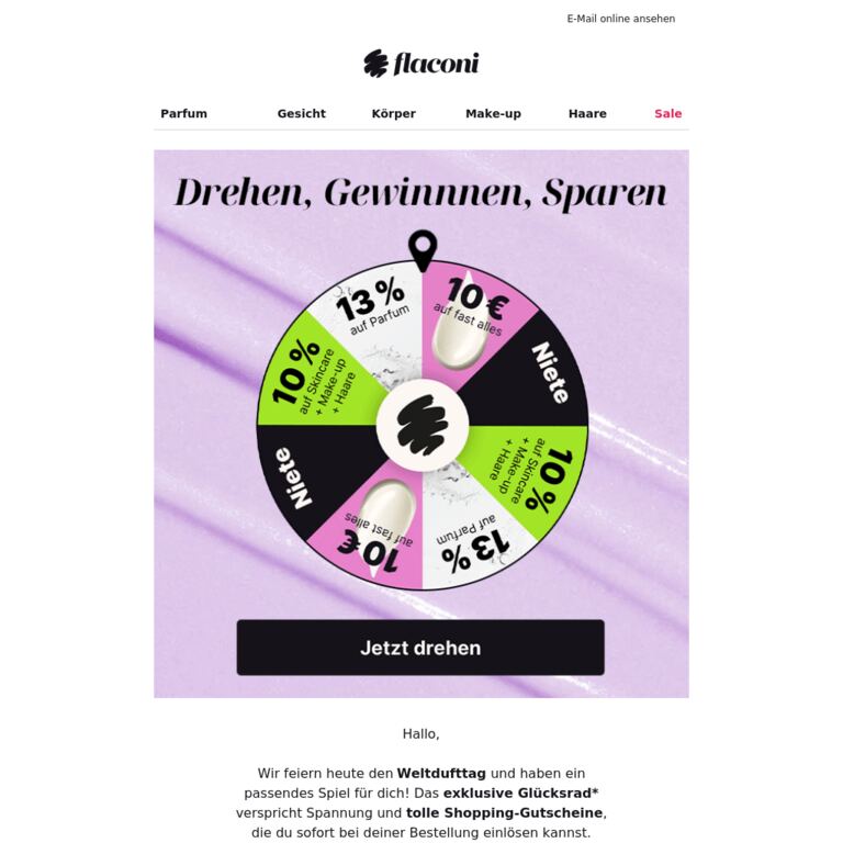 🎡 Glücksrad drehen & Gutscheine gewinnen - newsletter screenshot