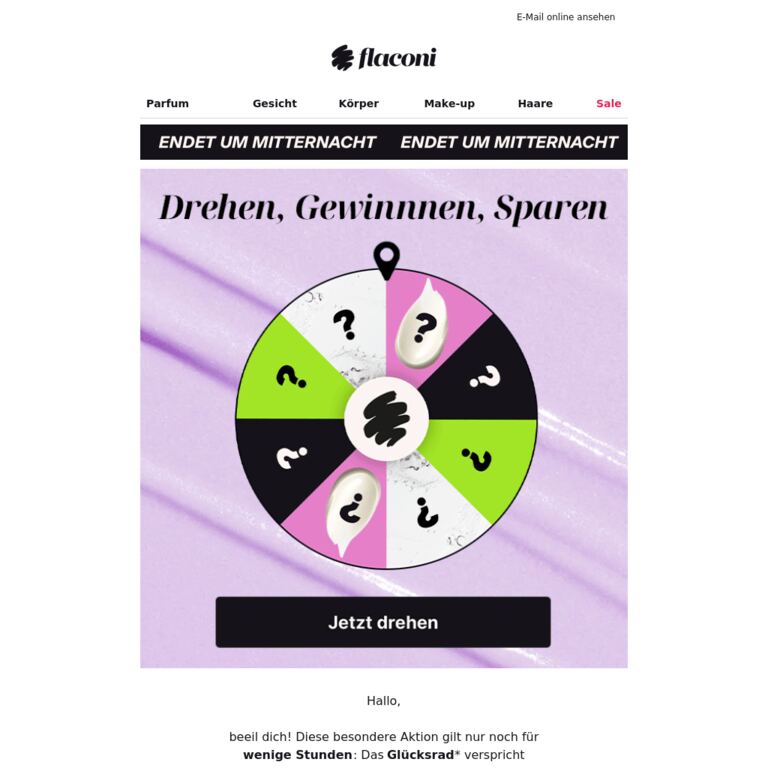 🕚 Jetzt Glücksrad drehen, bevor es vorbei ist! - newsletter screenshot