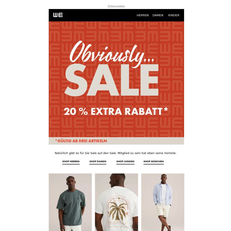 20 % Extra-Rabatt | Sale auf den Sale - newsletter screenshot