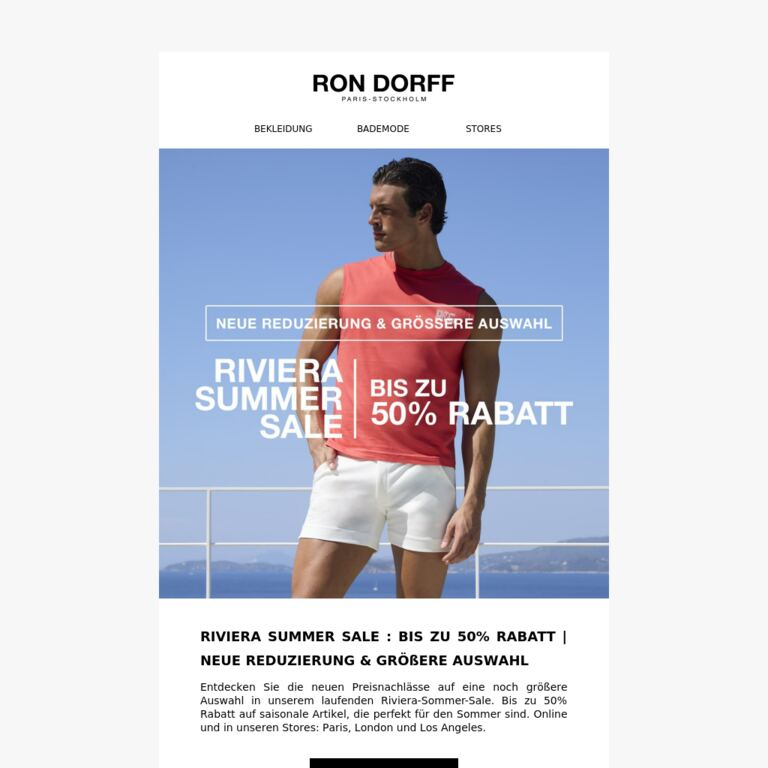 Bis zu 50% Rabatt | Riviera Summer Sale - newsletter screenshot