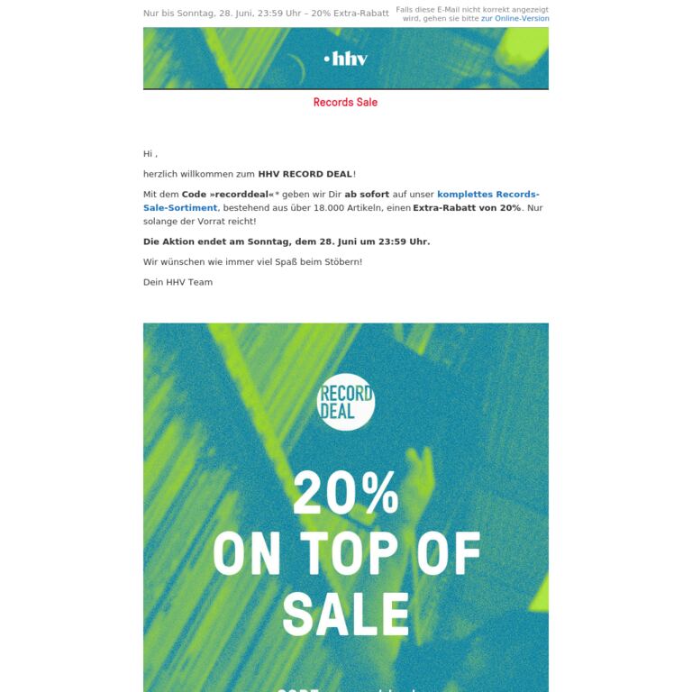 Jetzt bis zu 70% sparen mit 20% Extra-Rabatt! Nur bis 28. Juni! - newsletter screenshot