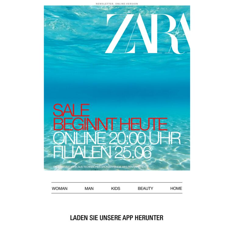 SALE | Heute um 20 Uhr online - newsletter screenshot