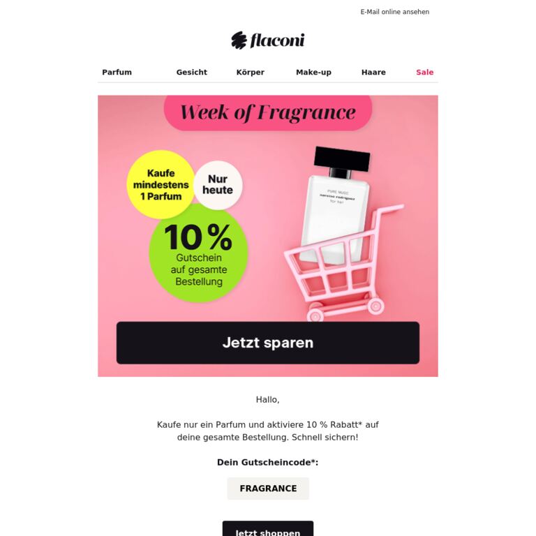 Du + dein Lieblingsduft = -10 % auf alles 💞 - newsletter screenshot