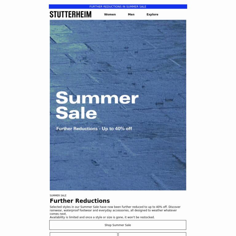 Summer Sale: Further Reductions - newsletter screenshot
