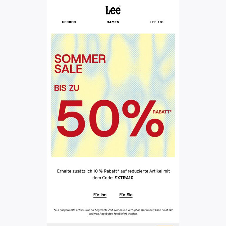 SOMMER-SALE BIS ZU 50% RABATT* - newsletter screenshot
