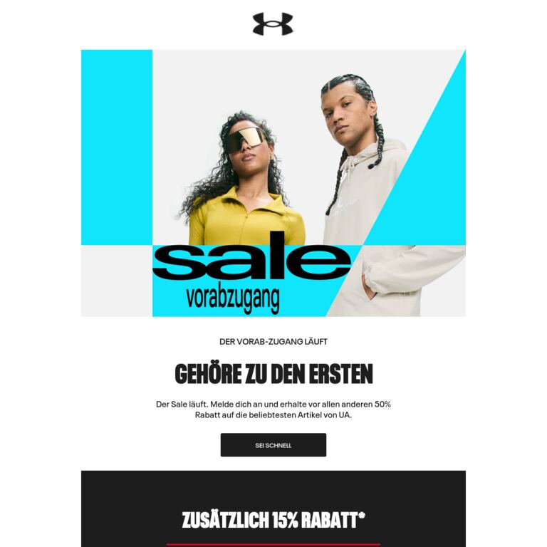 Sei schnell und sichere dir bis zu 50% Rabatt. Du hast es dir verdient. - newsletter screenshot