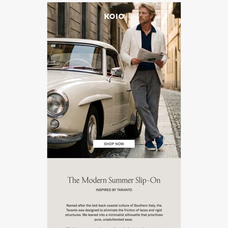The New Taranto Sneaker: Coastal Ease - newsletter screenshot