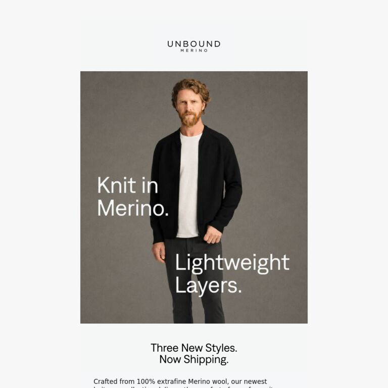 Now Shipping: Merino Knitwear Collection - newsletter screenshot