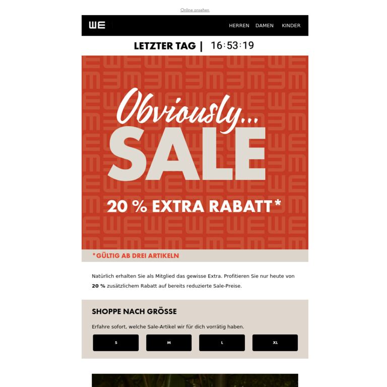 Nur heute: 20 % Extra-Rabatt - newsletter screenshot