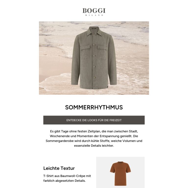 Freizeit nach Boggi Milano - newsletter screenshot