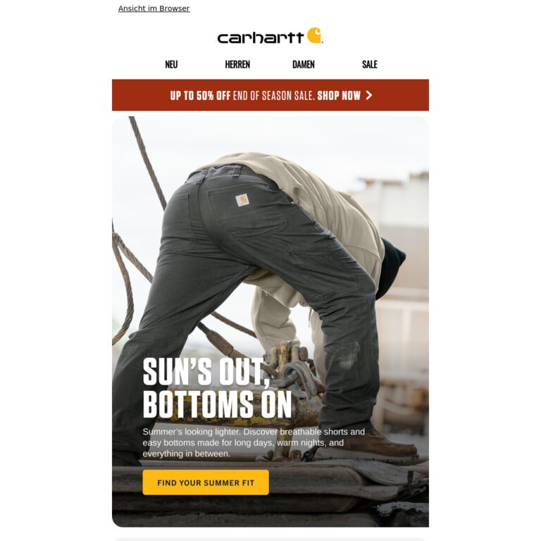 Lighten up - shorts season starts now - newsletter screenshot