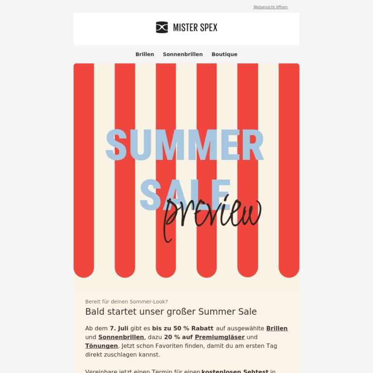 Schon gesehen? Die Brille für deinen Sommer. - newsletter screenshot
