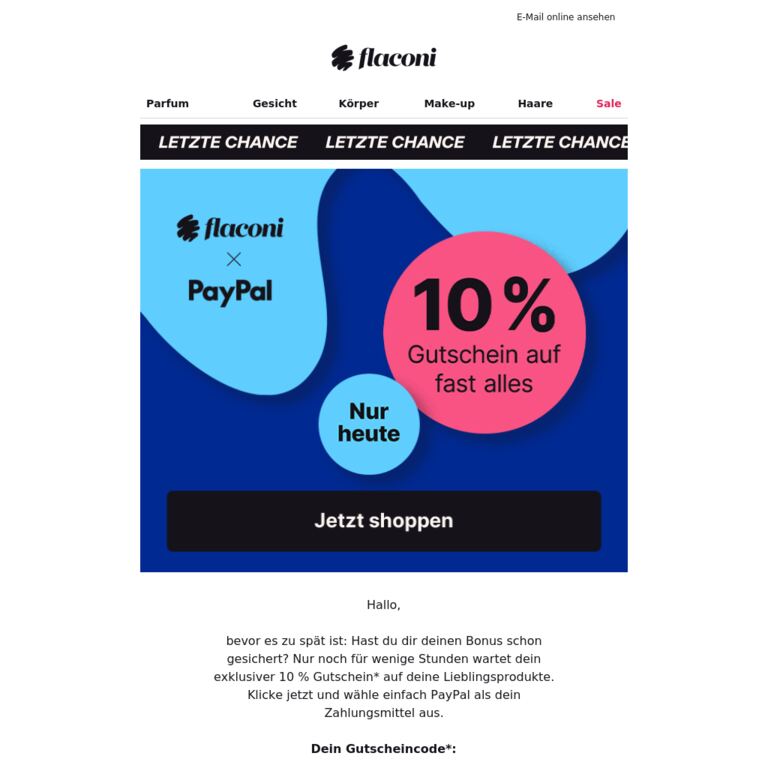 Letzte Chance: Dein PayPal-Gutschein ⏱️ - newsletter screenshot