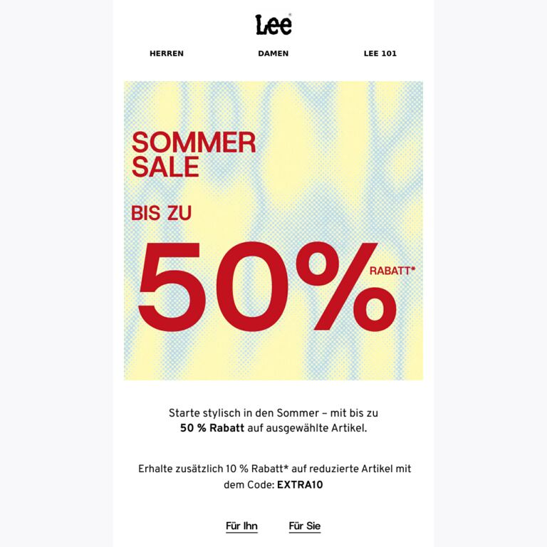 SOMMER-SALE BIS ZU 50% RABATT* - newsletter screenshot