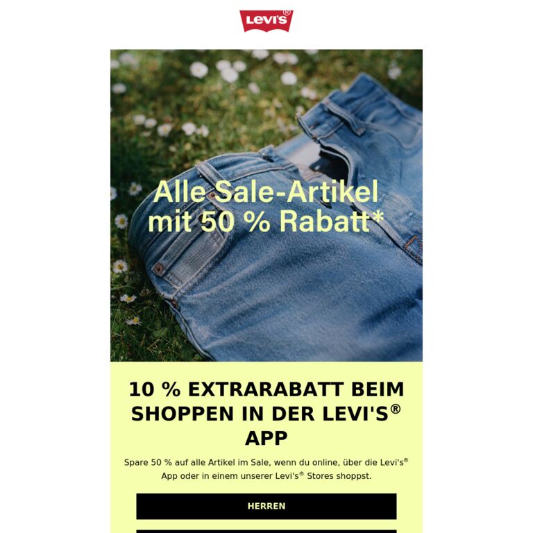 Alle Sale-Artikel mit 50 % Rabatt - newsletter screenshot