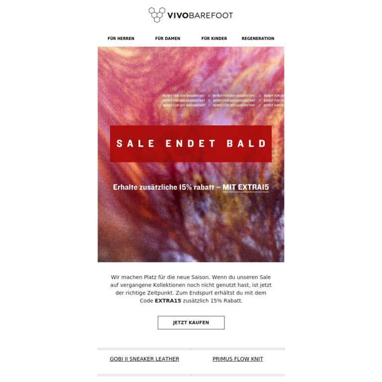 SALE endet bald | Extra 15% sparen - newsletter screenshot
