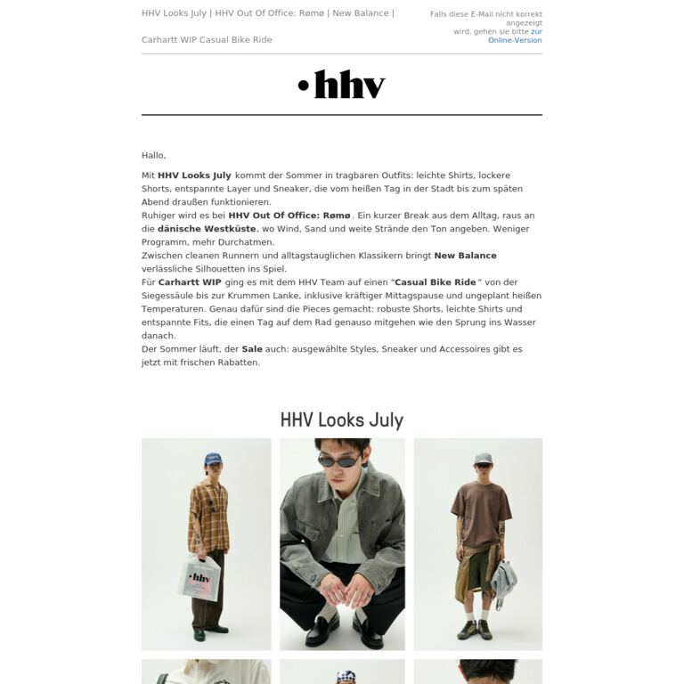 HHV Looks July | HHV Out Of Office: Rømø | New Balance | Carhartt WIP Casual Bike Ride - newsletter screenshot