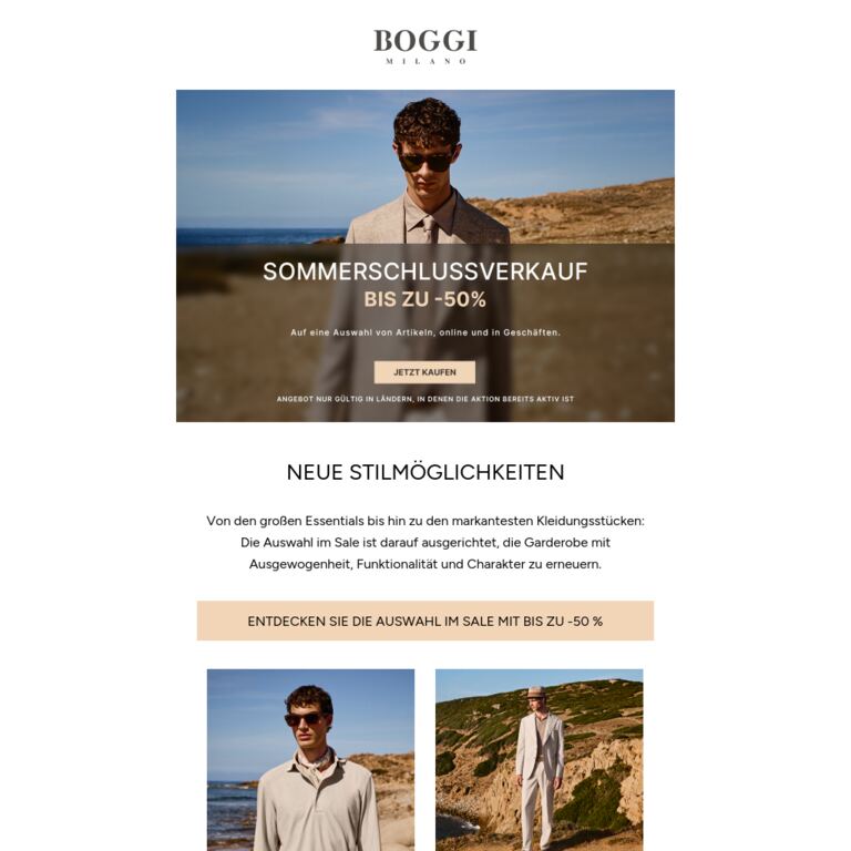 Sommerschlussverkauf geht weiter: bis zu -50% - newsletter screenshot