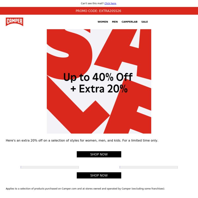 Want an Extra 20% Off?  - newsletter screenshot