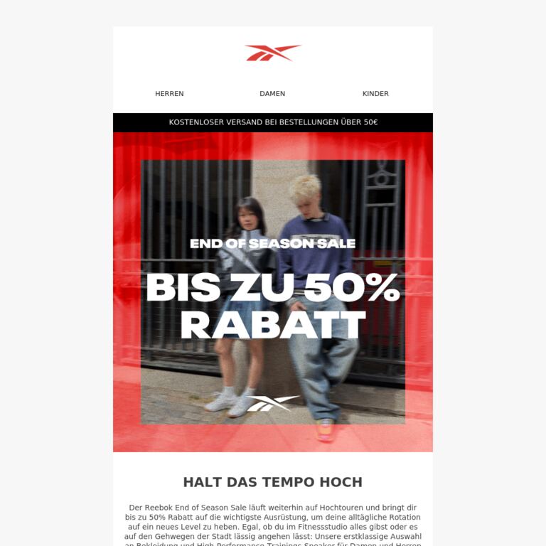 Der End of Season Sale geht weiter. Bis zu 50% Rabatt - newsletter screenshot
