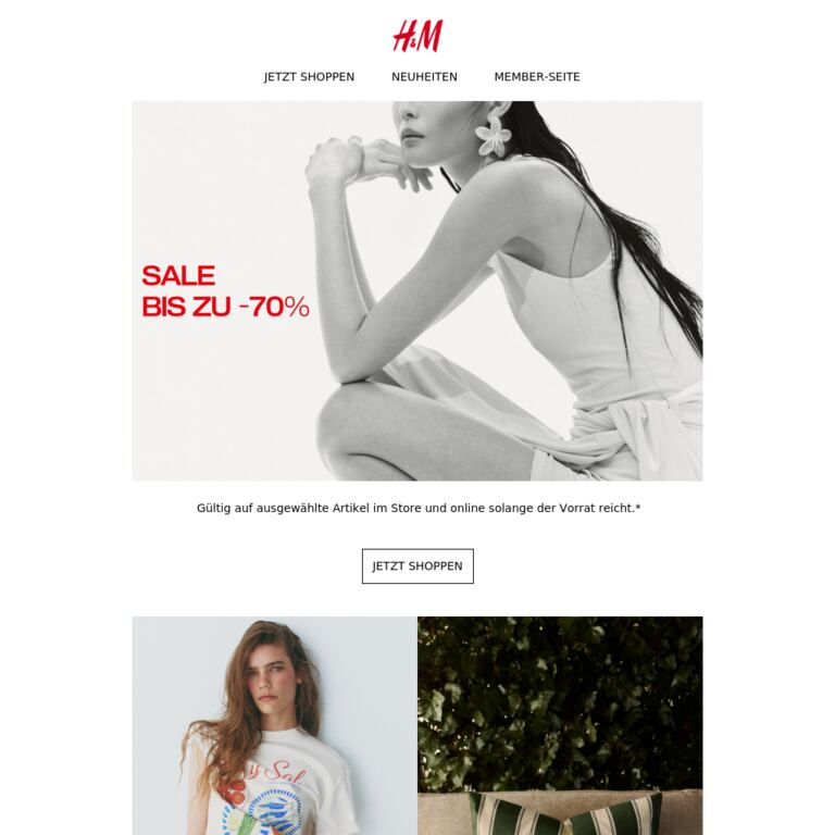 Bis zu -70% im Sale - newsletter screenshot