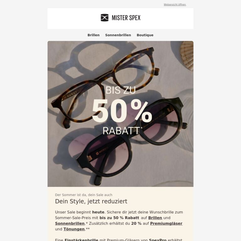 Der Summer-Sale ist gestartet: Spare bis zu 50 % - newsletter screenshot