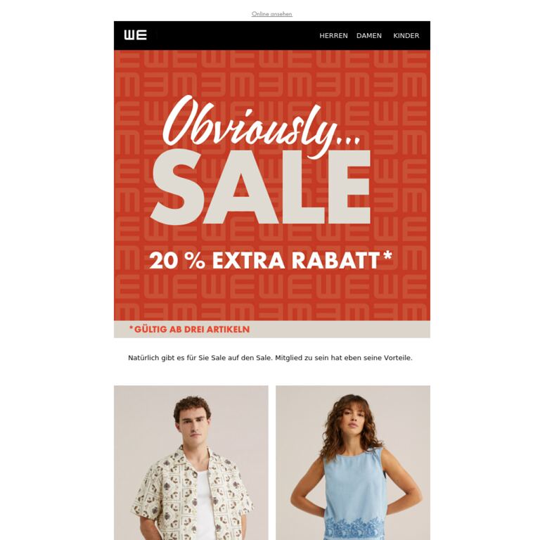 Ab sofort: -20 % extra auf den Sale - newsletter screenshot