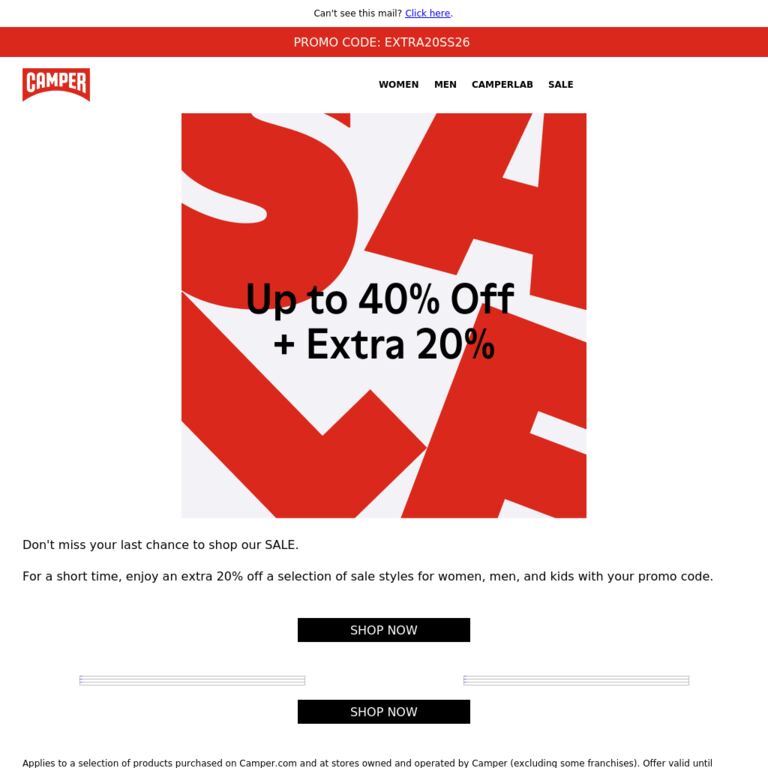 Last Chance - Extra 20% Off - newsletter screenshot