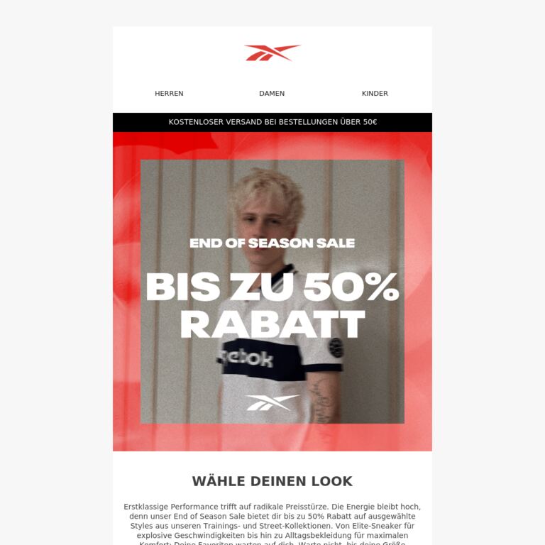 Warte nicht zu lange. Bis zu 50% Rabatt auf ausgewählte Styles - newsletter screenshot