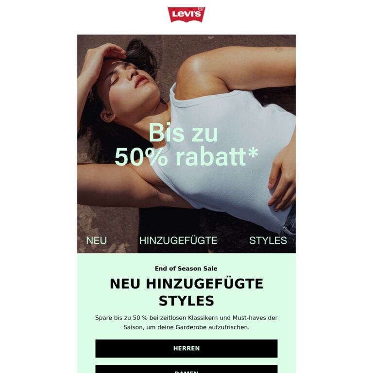 Bis zu 50 % auf - newsletter screenshot